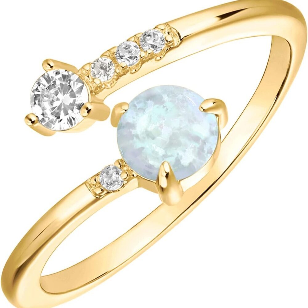 14K Gold Plated Adjustable Created Opal Rings - Stacking Rings for Women